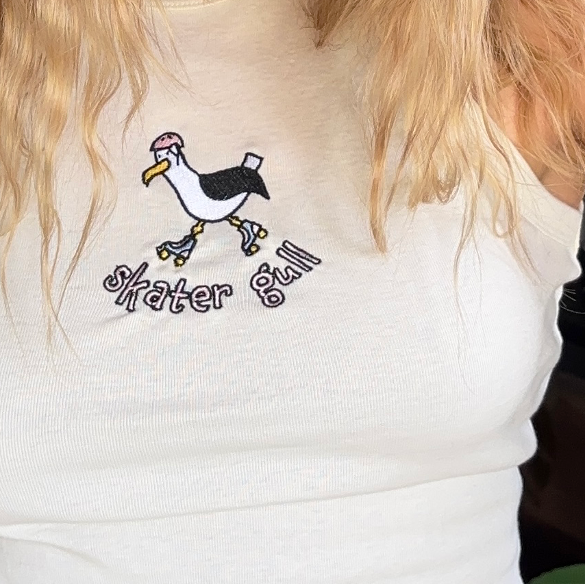 Skater Gull Embroidered Micro Rib Racer Tank La Ola Studio embroidery