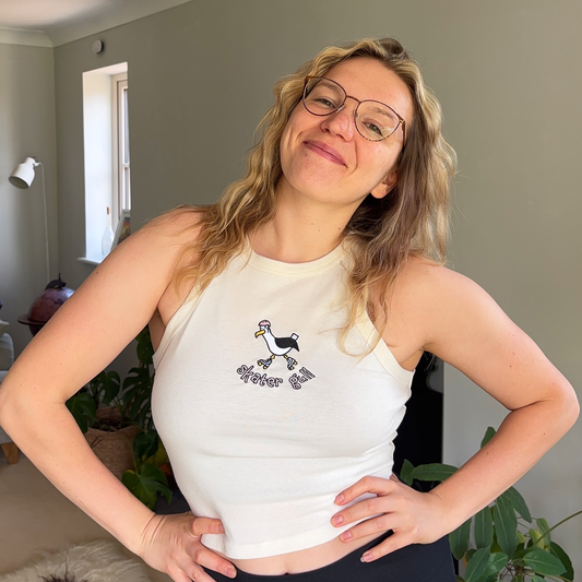 Skater Gull Embroidered Micro Rib Racer Tank La Ola Studio model front